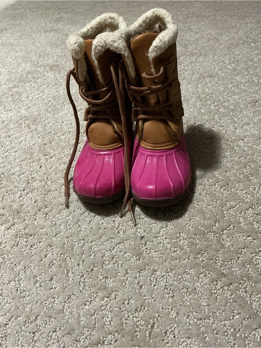 Kids Waterproof Winter Boots in Brown and Pink - Cozy Fleece Lining